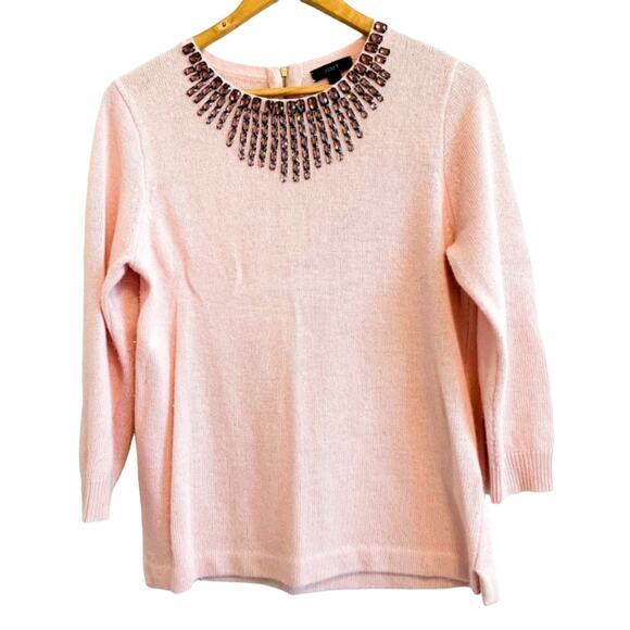 J. Crew Light Pink Jeweled Crew Neck Pullover Sweater - Picture 1 of 9